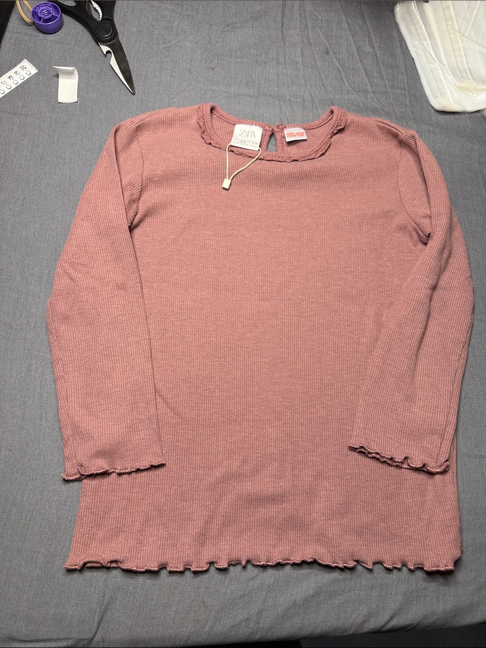 Zara Dusty Rose Ribbed Crew Neck Top